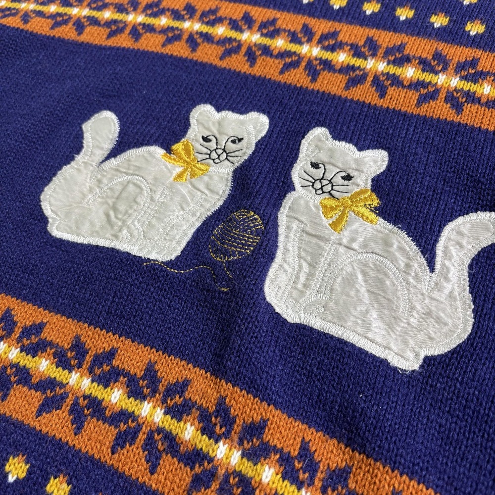 Vintage Jennifer Adams Sweater Womens Large Blue Cat Knit Novelty Made USA 90s - Picture 12 of 14